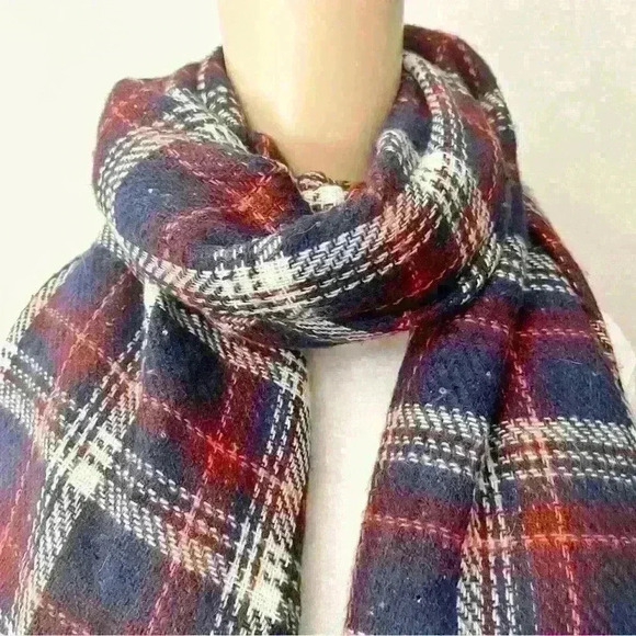 Scarf Great North Double Side Chunky Navy & Red Plaid Large Winter  Scarf. - Picture 4 of 13